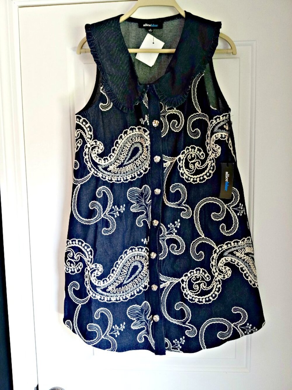 NEW! EXQUISITE ALICE BLUE EMBROIDERED DARM DENIM DRESS